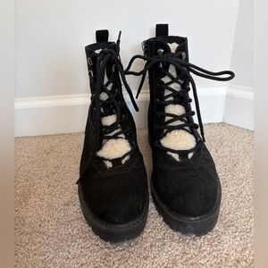 Target Black Lace-Up Combat Boots with faux fur